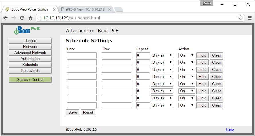 iBoot-PoE Screenshot: Status