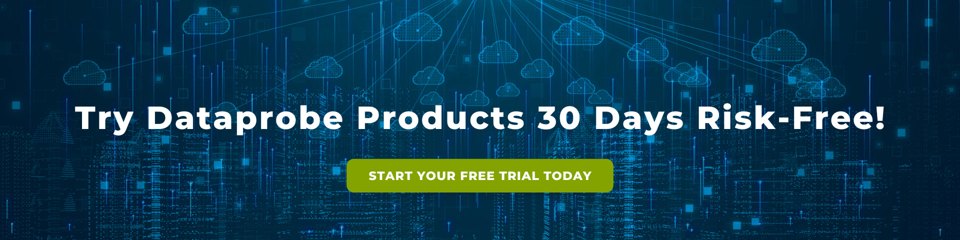 Promotional banner for Dataprobe Products with a blue technology-themed background and call to action text.