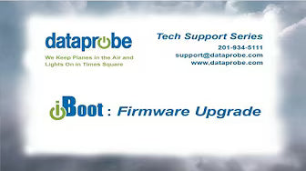 Dataprobe business card with contact information and iBoot firmware upgrade text on a cloudy sky background