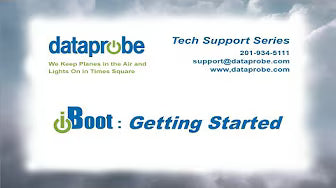 Dataprobe Tech Support Series flyer with contact information and 'iBoot: Getting Started' text on a cloudy sky background.