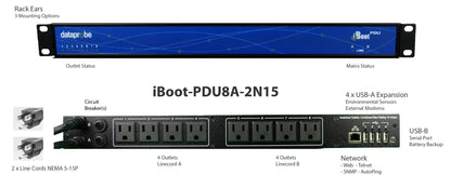 iBoot-PDU8A-2N15/iBoot-PDU with 8 individually controllable outlets for North American electrical standards


