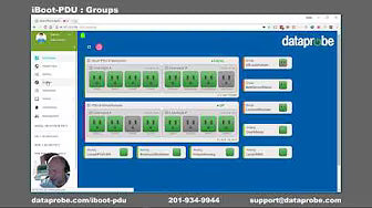 Dataprobe software interface with multiple green and gray boxes on a blue background