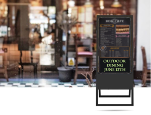 Outdoor restaurant menu and signage