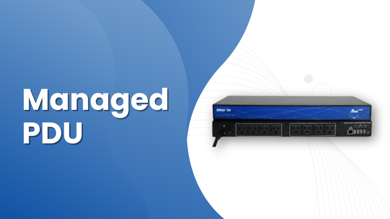 Dataprobe branded managed PDU displayed on a modern blue gradient background with the text 'Managed PDU' on the left.