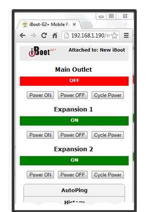 iBoot Screenshot. Moble Pages for remote power control